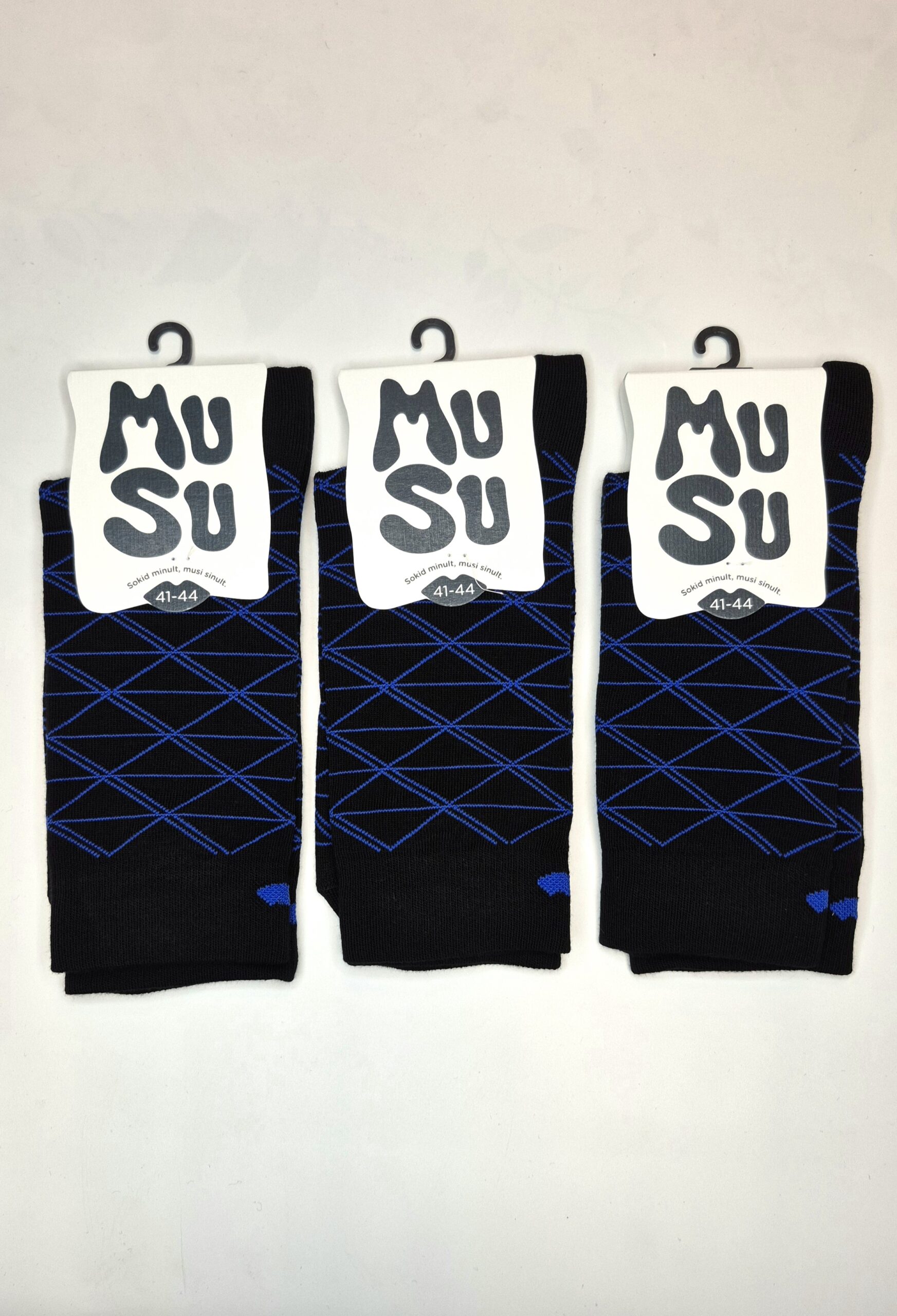 Meeste puuvillased sokid 'Must & Sinine MuSu' suurus 41-44 (3 paari)
