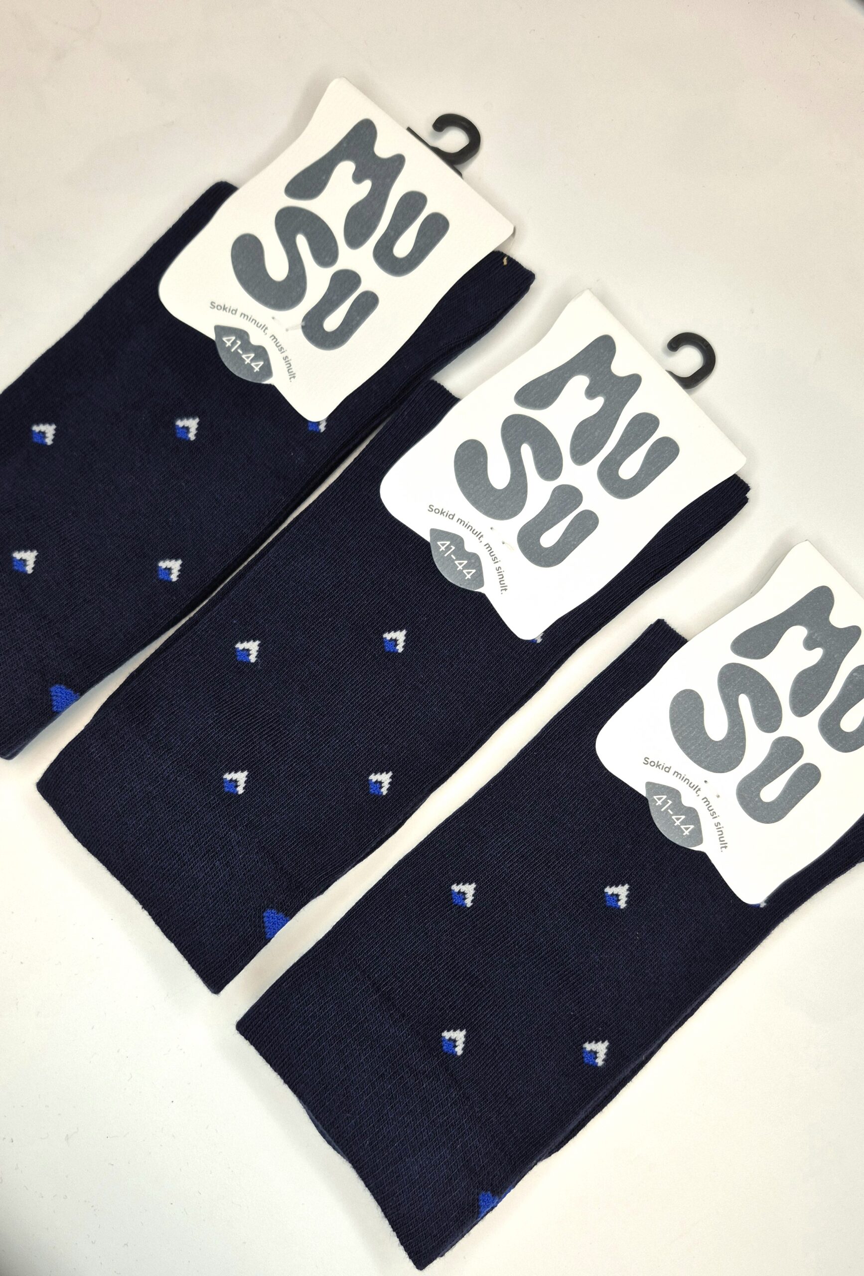 Meeste puuvillased sokid 'Tumesinine MuSu' suurus 41-44 (3 paari)