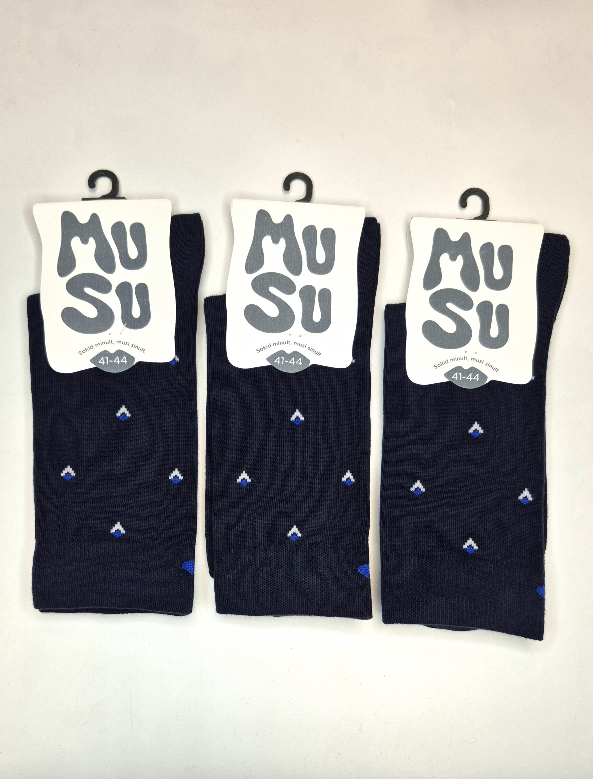 Meeste puuvillased sokid 'Tumesinine MuSu' suurus 41-44 (3 paari)